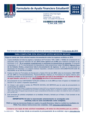 Formulario de Ayuda Financiera Estudiantil 2015-2016