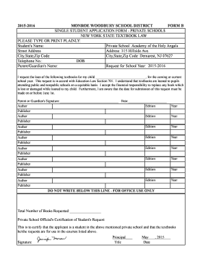 New York State Textbook Loan Application