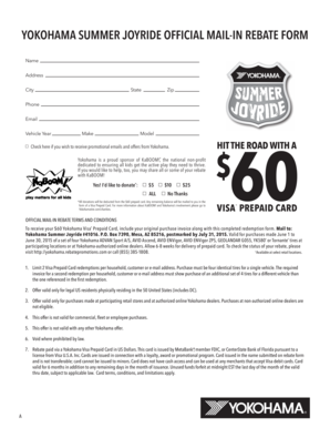 Yokohama Summer Joyride Mail-In Rebate Form
