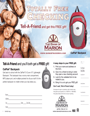 Bank of Marion Checking Account Promotion Form