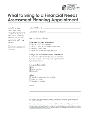 Financial Needs Assessment Planning Checklist
