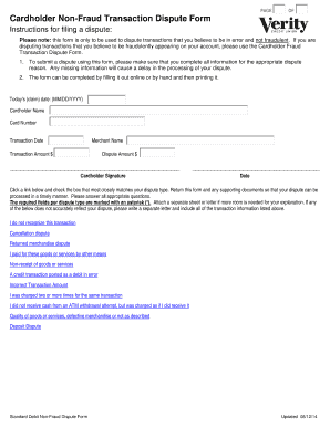 Cardholder Non-Fraud Transaction Dispute Form