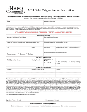 ACH Debit Origination Authorization