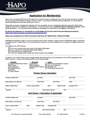 HAPO Community Credit Union Membership Application