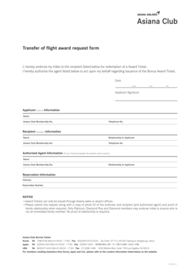 Asiana Club Flight Award Endorsement Form