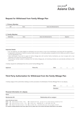 Asiana Club Family Mileage Plan Withdrawal Form