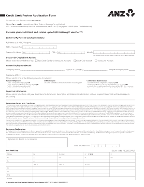 ANZ Credit Limit Review Application Form