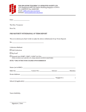 Pre-Maturity Withdrawal of Term Deposit Form