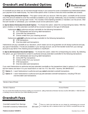 Harborstone Overdraft Options Form