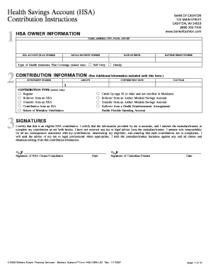 Health Savings Account Contribution Form