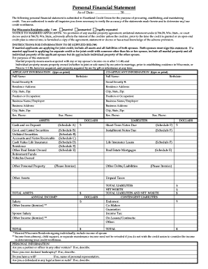 Personal Financial Statement for Credit Application