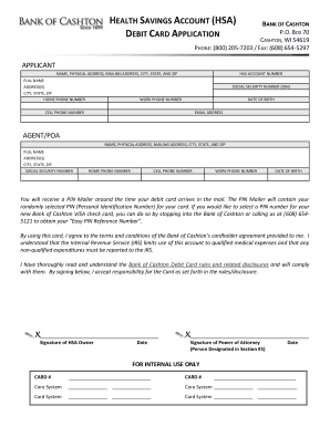 Health Savings Account Debit Card Application