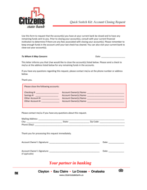 Account Closing Request Form