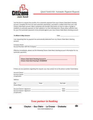 Citizens State Bank Automatic Payment Request Form