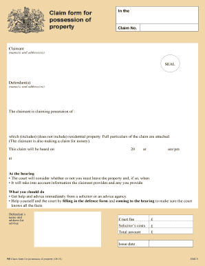 UK Property Possession Claim Form