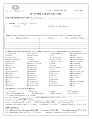 Adult Medical History Form