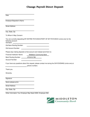 Payroll Direct Deposit Change Form