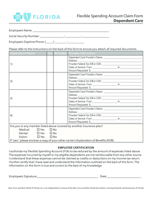 Flexible Spending Account Dependent Care Claim Form