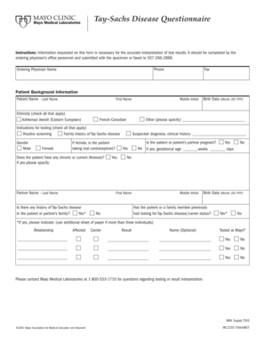 Tay-Sachs Disease Questionnaire
