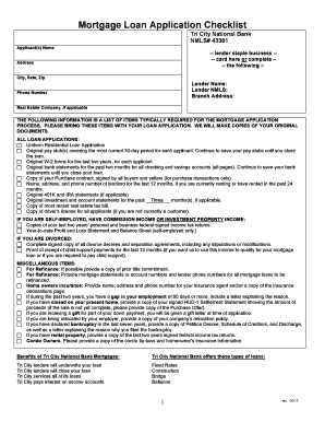 Mortgage Loan Application Checklist