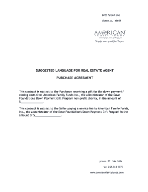 Purchase Agreement for Down Payment Gift Program