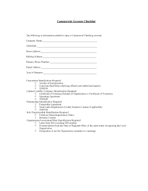 Commercial Account Checklist