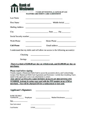 Mastercard Debit Card Agreement