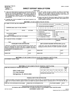 US Federal Direct Deposit Sign-Up Form
