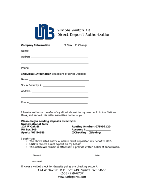 Direct Deposit Authorization Form