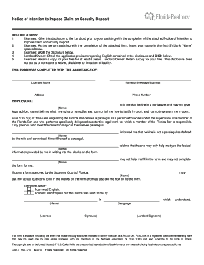 Notice of Intention to Impose Claim on Security Deposit