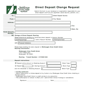 Direct Deposit Change Request Form