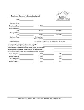 Business Account Information Sheet