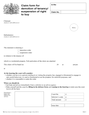 N6 Claim Form for Demotion of Tenancy