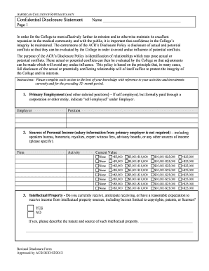 American College of Rheumatology Confidential Disclosure Statement