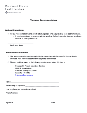 Volunteer Recommendation Form