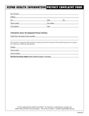 HIPAA Privacy Complaint Form