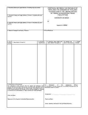 Peru Thailand Trade Certificate of Origin