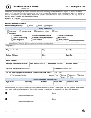 First National Bank Alaska Escrow Application