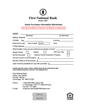 Home Purchase Information Worksheet
