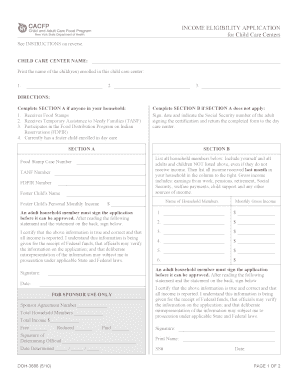 Income Eligibility Application for Child Care Centers
