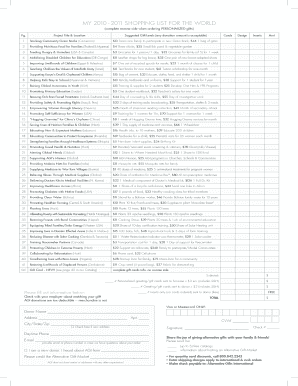 2010-2011 Shopping List for the World