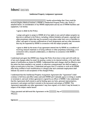 Notice of assignment template - Intellectual Property Assignment Agreement Howard Hughes Medical Institute