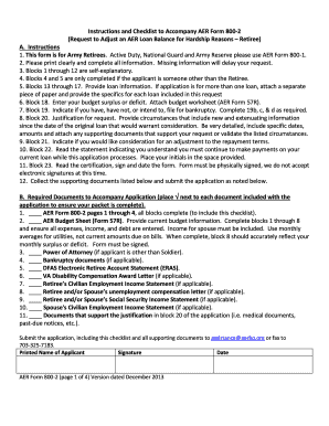 AER Form 800-2 Request to Adjust Loan Balance for Hardship Reasons