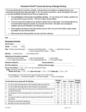 Community Survey on Underage Drinking