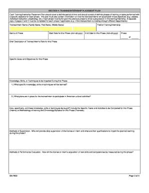 Training Internship Placement Plan
