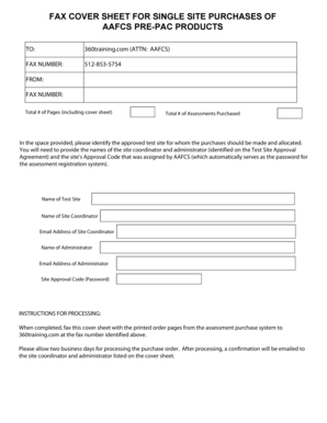 FAX COVER SHEET FOR SINGLE SITE PURCHASES OF AAFCS PRE-PAC - aafcs