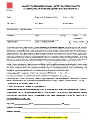 Consent to Perform Criminal History Background Check