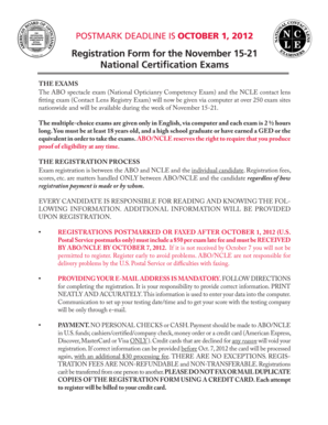 National Certification Exams Registration Form
