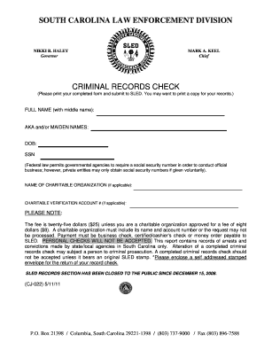 South Carolina Criminal Records Check Form