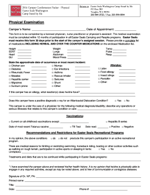 Camper Physical Examination Form